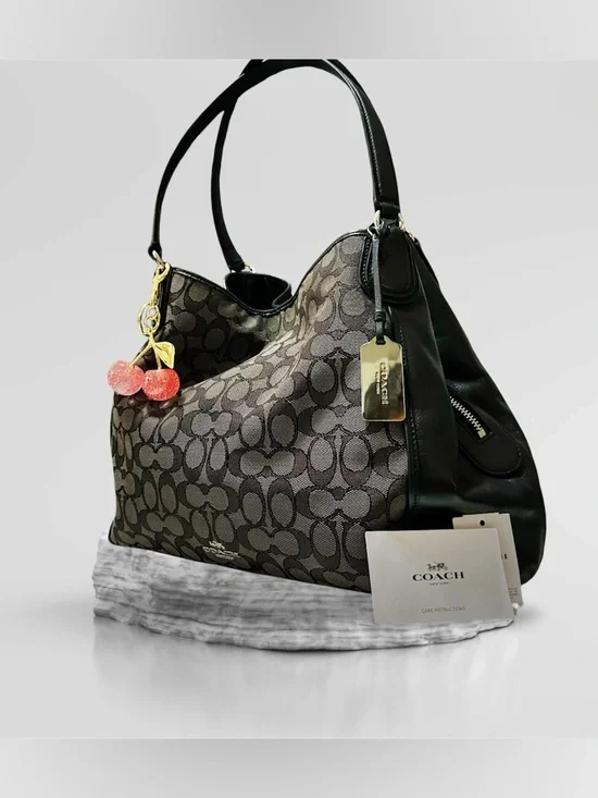 Vintage style Coach soho Shoulder Bag Black and Charcoal Signature Hobo Bag - Picture 10 of 17